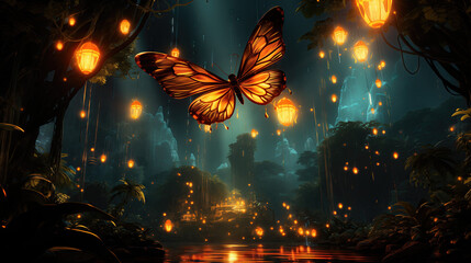 butterfly on the night - obrazy, fototapety, plakaty