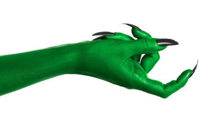 Creepy monster. Green hand with claws isolated on white