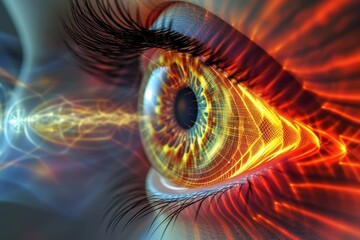 Human Cyborg AI Eye recognition. Eye Eye lubricant drop optic nerve lens stimulus intensity color vision. Visionary iris vitreoretinal surgery sight conjunctival tumor excision eyelashes