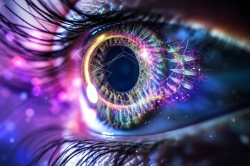 Human Cyborg AI Eye apd. Eye color vision deficiency awareness optic nerve lens nerve cell color vision. Visionary iris Glaucoma surgery adjunctive eye drop sight eyelid ptosis eyelashes