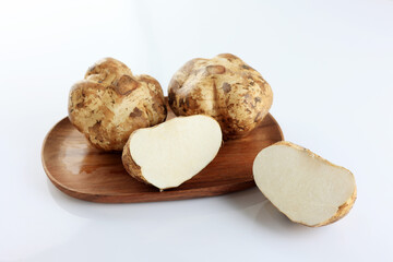 Jicama or Bengkuang on Wooden Plate