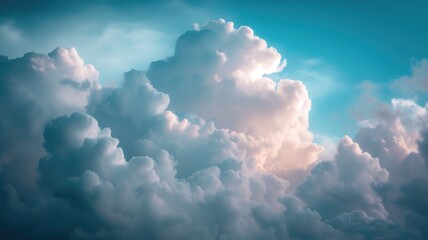 Fluffy cumulus clouds on a blue sky, soft sunlight - obrazy, fototapety, plakaty
