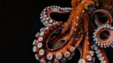 Fototapeta premium A close up of an octopus on a black background.