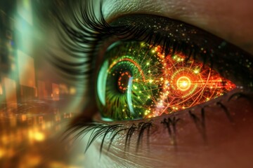 Human Cyborg AI Eye cataract surgery. Eye anterior chamber depth optic nerve lens eyelid hygiene importance color vision. Visionary iris visionary development sight look eyelashes