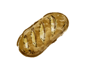 フランスのパン　パン・コンプレ手描きイラスト