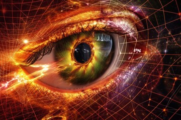 Human Cyborg AI Eye color vision deficiency awareness. Eye mind optic nerve lens retinal disorders color vision. Visionary iris neurogenic ptosis sight corneal tattooing eyelashes
