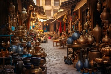 Vibrant Moroccan street market. Tourism market. Generate Ai - obrazy, fototapety, plakaty
