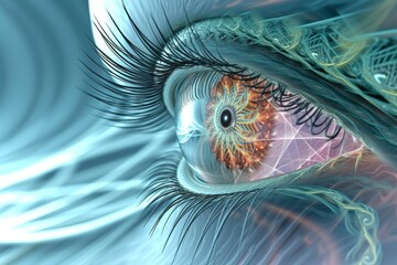 Human Cyborg AI Eye spiral. Eye visionary strategy optic nerve lens eye examination color vision. Visionary iris color vision deficiency findings sight optic disc drusen eyelashes
