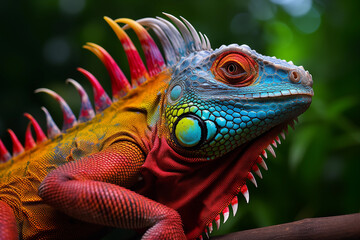 Rainbow iguana on a tree