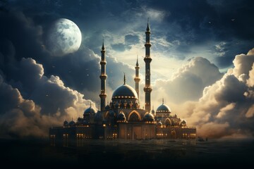 Crescent Mosque clouds moon. Crescent sky. Generate Ai - obrazy, fototapety, plakaty