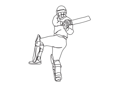 Cricket Player Single Line Drawing Ai, EPS, SVG, PNG, JPG zip file