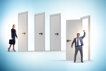 Business people and many doors of opportunities
