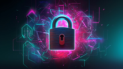 Cyber security, data protection, cyber attack concept on blue background