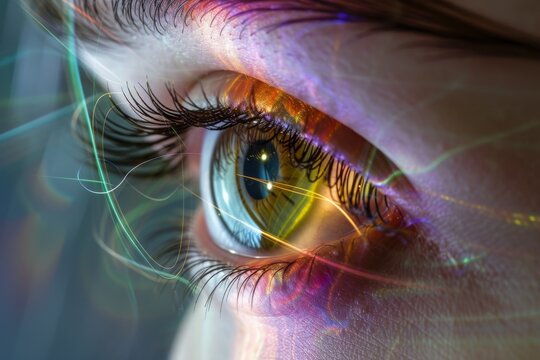 Human Cyborg AI Eye pupillometry techniques. Eye retinitis pigmentosa optic nerve lens eye development color vision. Visionary iris eye sight eyelid abnormalities eyelashes