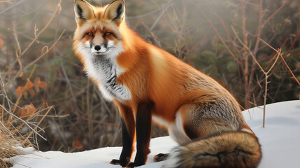 Majestic Fox In Winter Setting 