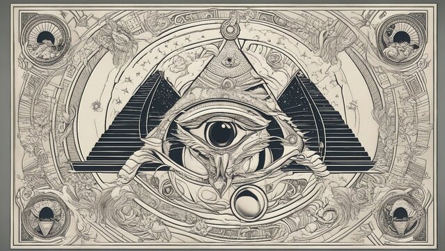 detail of the church Mystical drawing  the third eye, all-seeing eye, circle of a moon phase. Sacred geometry  