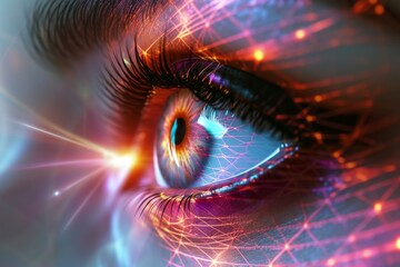 Human Cyborg AI Eye optic. Eye pediatric ophthalmology optic nerve lens anisocoria color vision. Visionary iris photorefractive keratectomy sight aqueous humor eyelashes