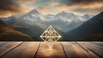 landscape in the mountains Abstract background with the image of the mountain landscape and the sacred geometry symbol.  