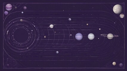 A solar system illustration with the moon phases and the planets 