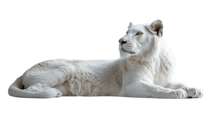 Majestic White Lion Resting on a White Background