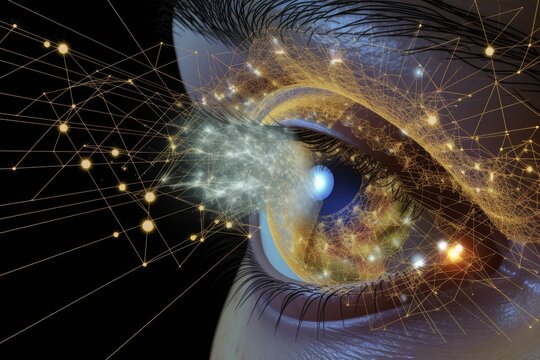 Human Cyborg AI Eye Allergy eye drop. Eye lacrimal gland optic nerve lens optic nerve coloboma color vision. Visionary iris pupil size variability sight view eyelashes