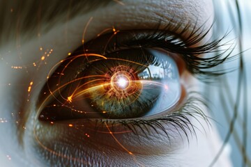 Human Cyborg AI Eye color vision deficiency accommodation. Eye Dry eye drop optic nerve lens eyesight color vision. Visionary iris iris atrophy sight looking eyelashes