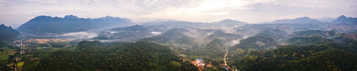 Morning Fog aerial in Chiang Dao, Thailand