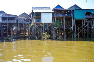 Siem Reap, Cambodia -December 11, 2023 : boat trip on the  River in Cambodia. Fishing villages and...
