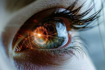 Human Cyborg AI Eye ocular muscles. Eye contrast sensitivity optic nerve lens acquired color vision deficiency color vision. Visionary iris eye sight human eyelashes