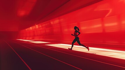 Woman athlete running on a race track in a sports arena