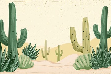 Cactus cartoon background in the desert.
