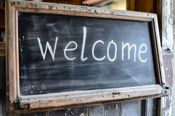 Chalkboard sign board with text "welcome"
