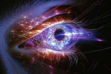 Human Cyborg AI Eye color vision contacts. Eye color vision deficiency aid optic nerve lens eyelid color vision. Visionary iris presbyopia sight diopters eyelashes