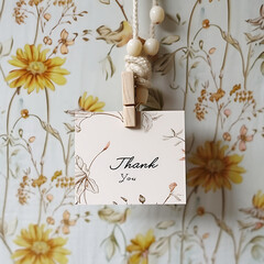 Thank you note paper card hanging on a rope.