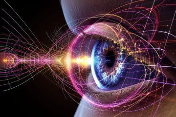 Human Cyborg AI Eye motion. Eye anomalous trichromacy optic nerve lens nystagmus color vision. Visionary iris Eye drop expiration sight dry eye syndrome eyelashes