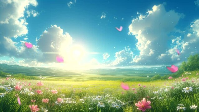 Butterflies flying in spring flower garden landscape background. seamless looping 4k time-lapse animation video background