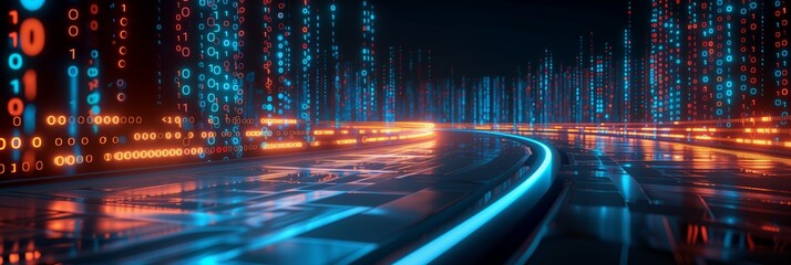 Paved road abstract background digital technologic, neon colors
