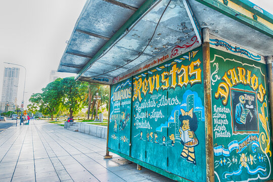 magazine kiosk with mafalda draw , in Buenos Aires , Argentina