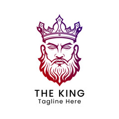 gradient king with crown line art logo design template