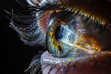 Human Cyborg AI Eye refraction. Eye refractive surgery optic nerve lens optic nerve head color vision. Visionary iris trigeminal nerve sight iris eyelashes