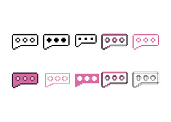 Pixel art outline sets icon of dialog chat variation color. Dialog chat icon on pixelated style. 8bits perfect for game asset or design asset element for your game design. Simple pixel art icon asset.
