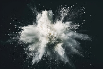 Dynamic White Powder Explosion on Black Background: High-Speed Photography