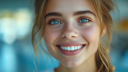 young woman check her teeth and smile after cleaning, braces, and dental consultation. Healthcare, dentistry, and a happy female patient with orthodontist for oral hygiene,
