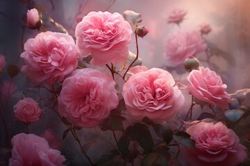 Mysterious garden roses bushes. Dreamy fairy. Generate Ai