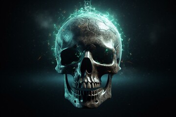 skull shape with surrounding glowing particles. Generative AI