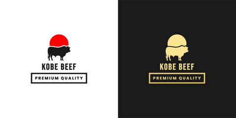 Kobe beef logo or Japanese Kobe beef label vector isolated. Best kobe beef logo or wagyu beef logo for packaging product of premium meat from japan.