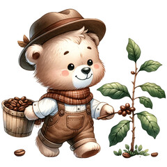 Fototapeta premium cute teddy bear coffee lover