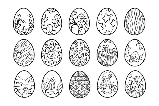 Set of easter egg hand-drawn outline sketch vector illustration