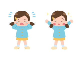 泣いている女の子と笑顔の女の子のセット