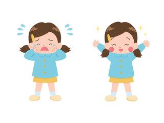 泣いている女の子と笑顔の女の子のセット